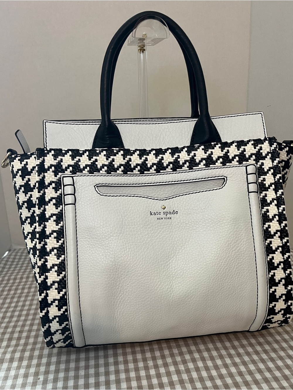 Kate Spade Classic Preppy Tote, Black and White, Leather and Woven